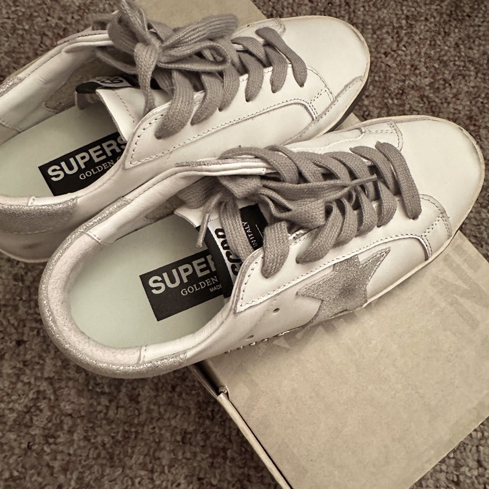 Golden Goose White and Gray Star Sneakers